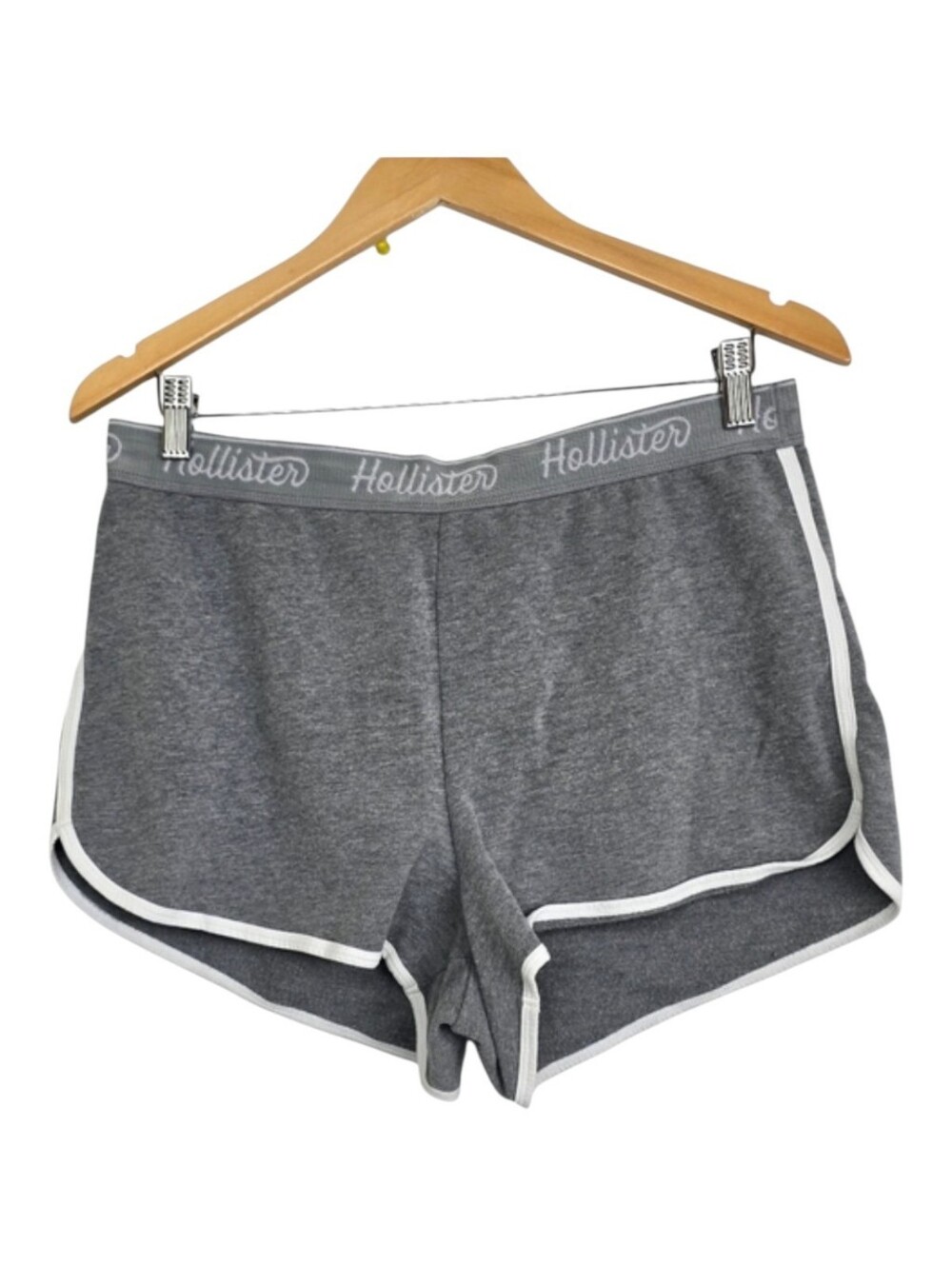 Hollister Terry Sweat Shorts Curved Hem White Trim Logo Sz L Casual Loungewear
